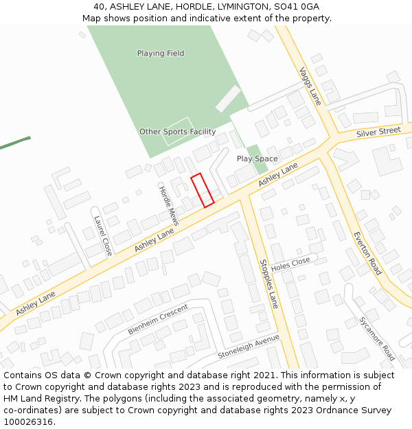 40, ASHLEY LANE, HORDLE, LYMINGTON, SO41 0GA: Location map and indicative extent of plot