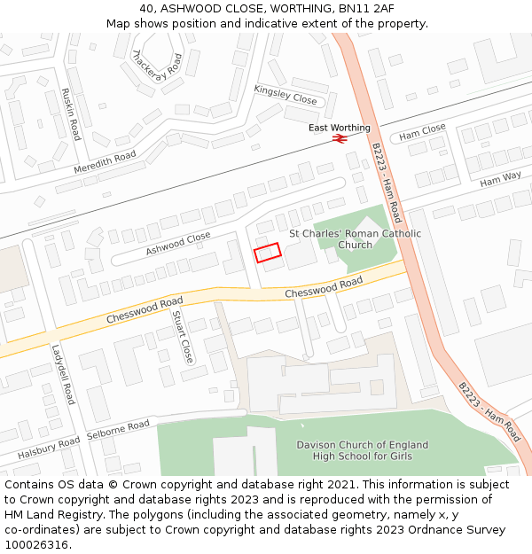 40, ASHWOOD CLOSE, WORTHING, BN11 2AF: Location map and indicative extent of plot