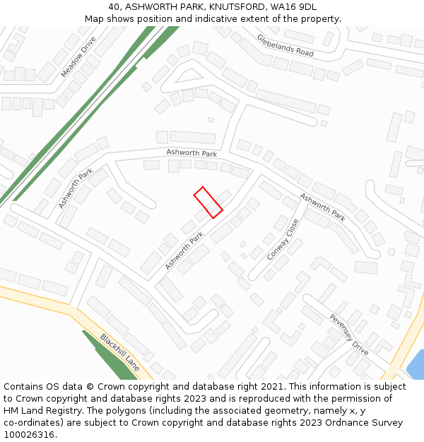 40, ASHWORTH PARK, KNUTSFORD, WA16 9DL: Location map and indicative extent of plot