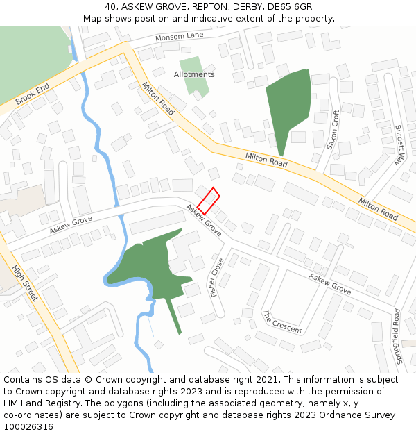 40, ASKEW GROVE, REPTON, DERBY, DE65 6GR: Location map and indicative extent of plot