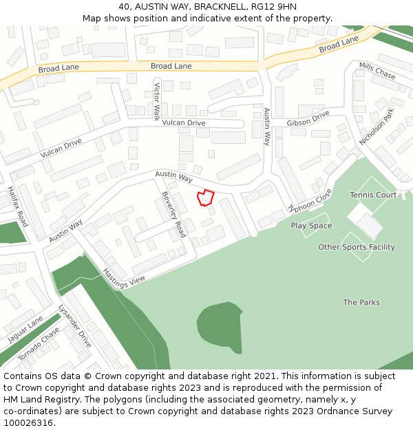 40, AUSTIN WAY, BRACKNELL, RG12 9HN: Location map and indicative extent of plot