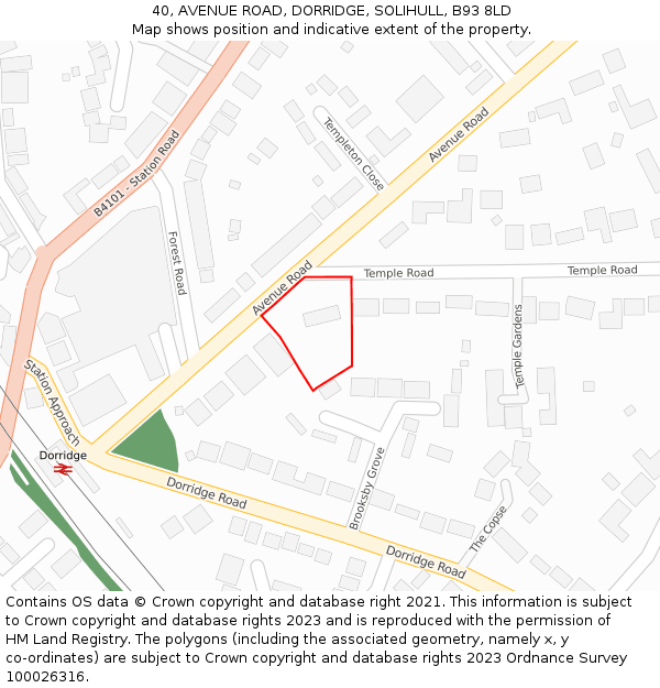 40, AVENUE ROAD, DORRIDGE, SOLIHULL, B93 8LD: Location map and indicative extent of plot