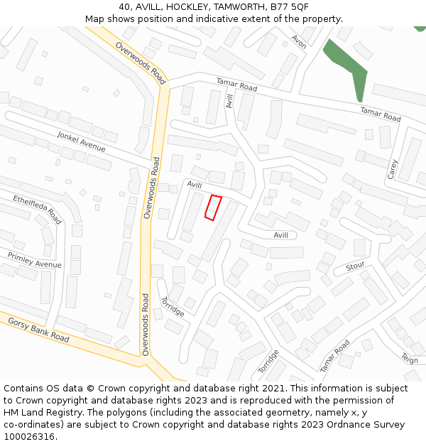 40, AVILL, HOCKLEY, TAMWORTH, B77 5QF: Location map and indicative extent of plot