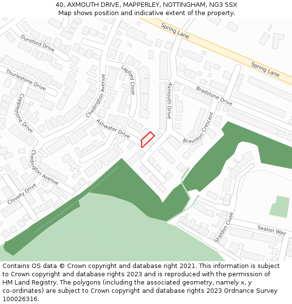 40, AXMOUTH DRIVE, MAPPERLEY, NOTTINGHAM, NG3 5SX: Location map and indicative extent of plot