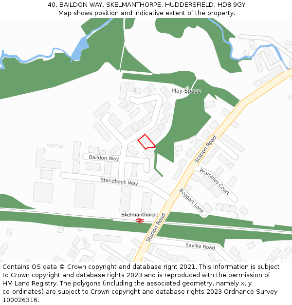 40, BAILDON WAY, SKELMANTHORPE, HUDDERSFIELD, HD8 9GY: Location map and indicative extent of plot