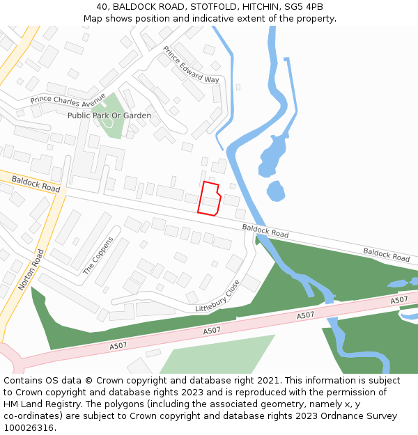 40, BALDOCK ROAD, STOTFOLD, HITCHIN, SG5 4PB: Location map and indicative extent of plot