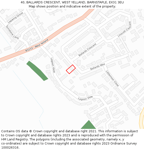 40, BALLARDS CRESCENT, WEST YELLAND, BARNSTAPLE, EX31 3EU: Location map and indicative extent of plot