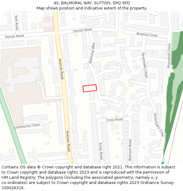 40, BALMORAL WAY, SUTTON, SM2 6PD: Location map and indicative extent of plot