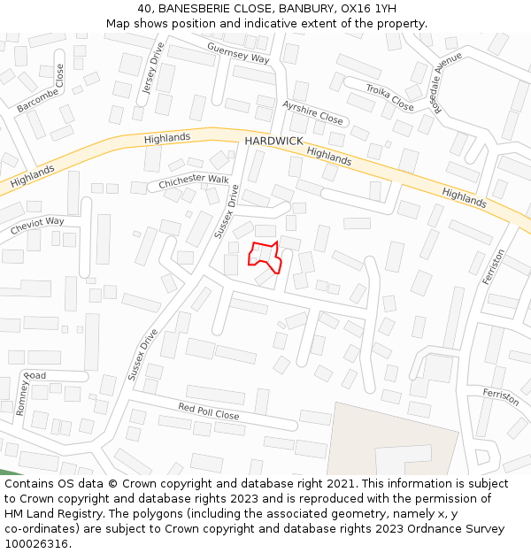 40, BANESBERIE CLOSE, BANBURY, OX16 1YH: Location map and indicative extent of plot