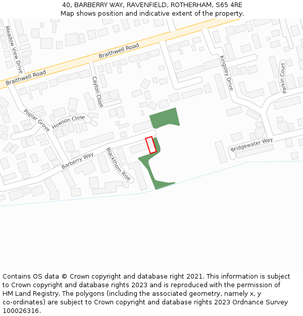 40, BARBERRY WAY, RAVENFIELD, ROTHERHAM, S65 4RE: Location map and indicative extent of plot