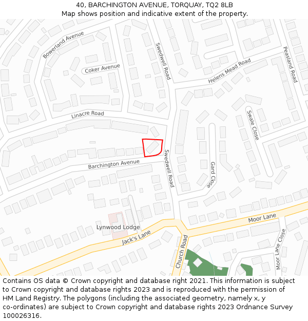 40, BARCHINGTON AVENUE, TORQUAY, TQ2 8LB: Location map and indicative extent of plot