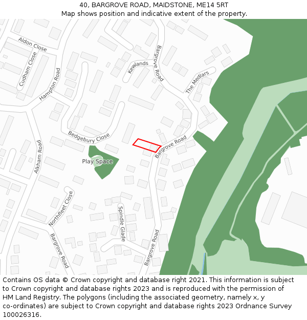 40, BARGROVE ROAD, MAIDSTONE, ME14 5RT: Location map and indicative extent of plot