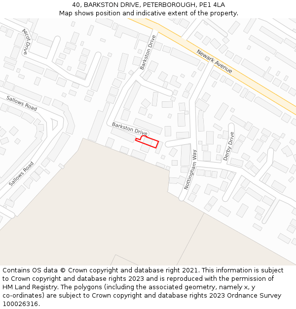 40, BARKSTON DRIVE, PETERBOROUGH, PE1 4LA: Location map and indicative extent of plot