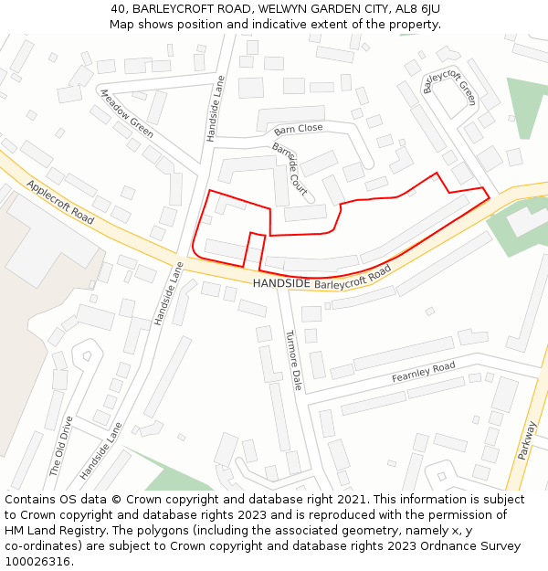 40, BARLEYCROFT ROAD, WELWYN GARDEN CITY, AL8 6JU: Location map and indicative extent of plot