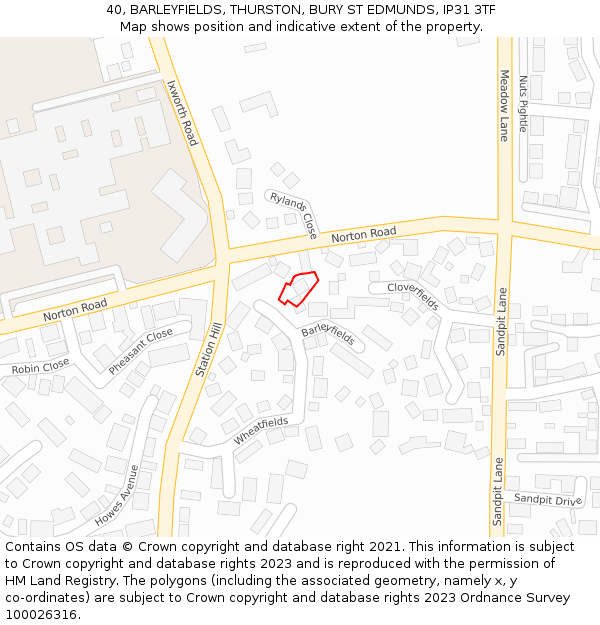 40, BARLEYFIELDS, THURSTON, BURY ST EDMUNDS, IP31 3TF: Location map and indicative extent of plot