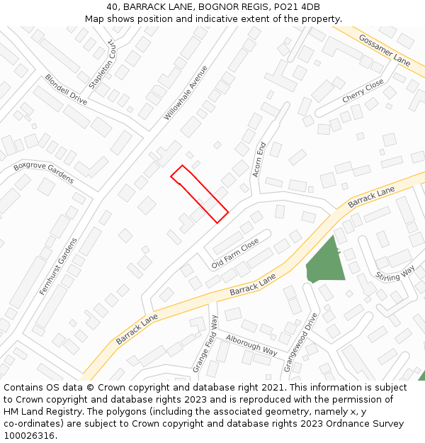 40, BARRACK LANE, BOGNOR REGIS, PO21 4DB: Location map and indicative extent of plot