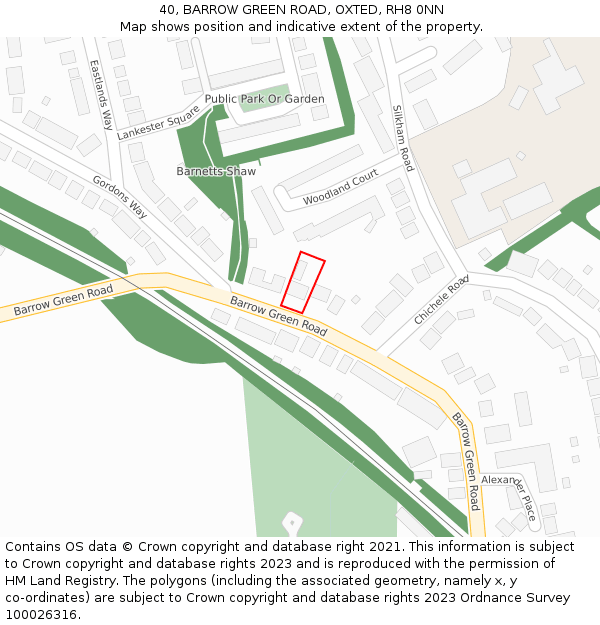 40, BARROW GREEN ROAD, OXTED, RH8 0NN: Location map and indicative extent of plot