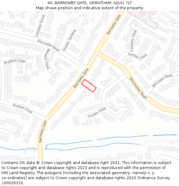 40, BARROWBY GATE, GRANTHAM, NG31 7LT: Location map and indicative extent of plot