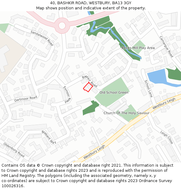 40, BASHKIR ROAD, WESTBURY, BA13 3GY: Location map and indicative extent of plot