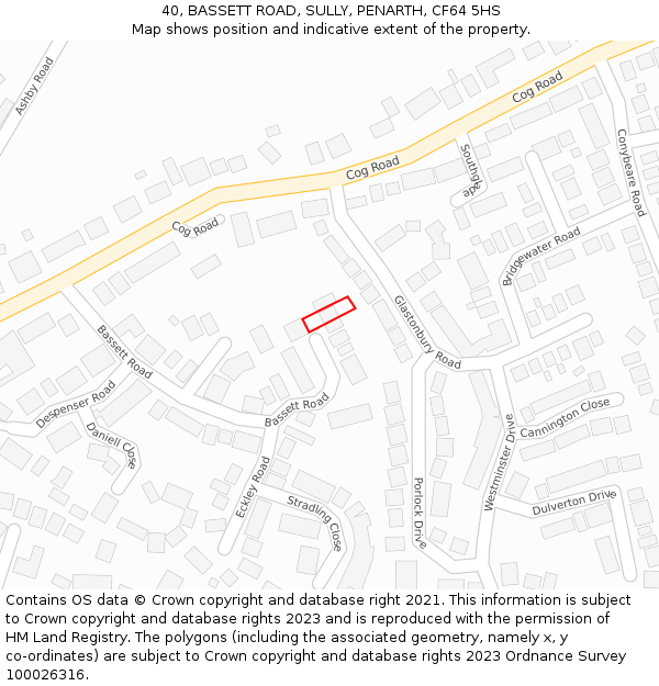 40, BASSETT ROAD, SULLY, PENARTH, CF64 5HS: Location map and indicative extent of plot