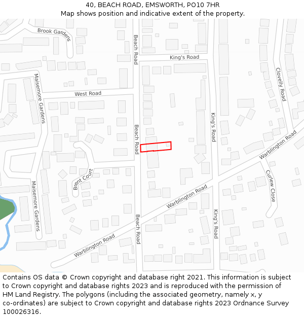 40, BEACH ROAD, EMSWORTH, PO10 7HR: Location map and indicative extent of plot