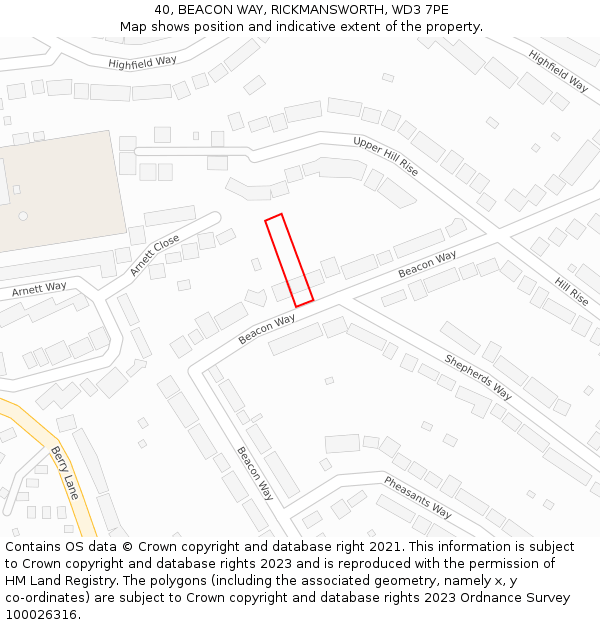 40, BEACON WAY, RICKMANSWORTH, WD3 7PE: Location map and indicative extent of plot