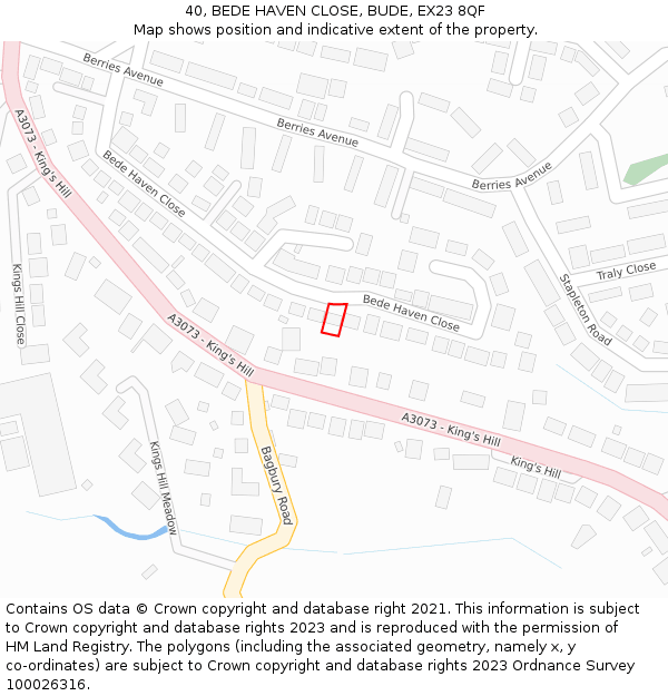40, BEDE HAVEN CLOSE, BUDE, EX23 8QF: Location map and indicative extent of plot