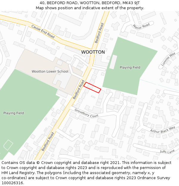 40, BEDFORD ROAD, WOOTTON, BEDFORD, MK43 9JT: Location map and indicative extent of plot