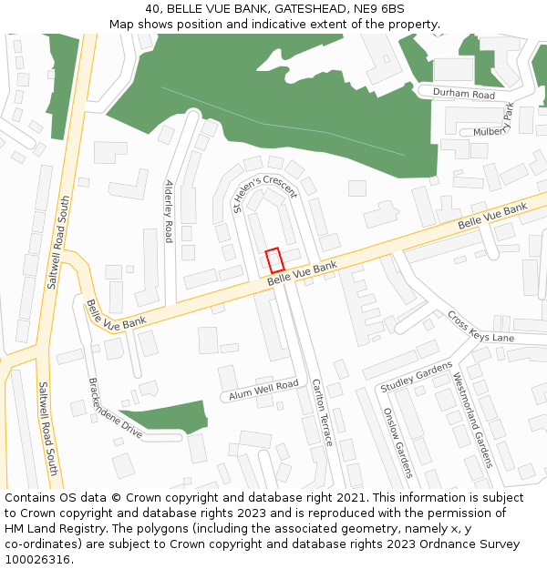 40, BELLE VUE BANK, GATESHEAD, NE9 6BS: Location map and indicative extent of plot