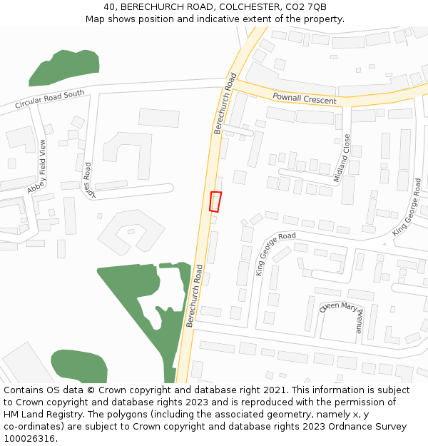 40, BERECHURCH ROAD, COLCHESTER, CO2 7QB: Location map and indicative extent of plot