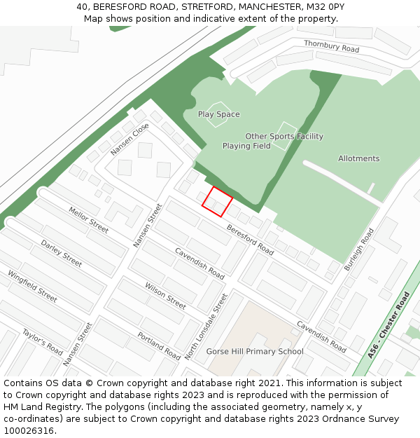 40, BERESFORD ROAD, STRETFORD, MANCHESTER, M32 0PY: Location map and indicative extent of plot