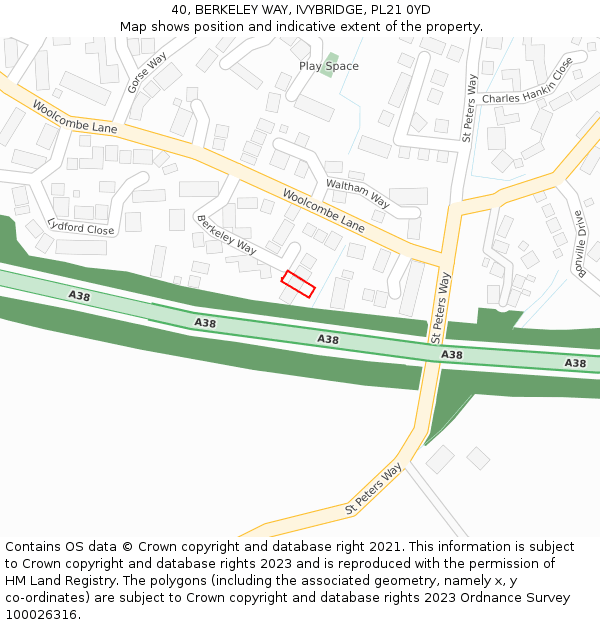 40, BERKELEY WAY, IVYBRIDGE, PL21 0YD: Location map and indicative extent of plot