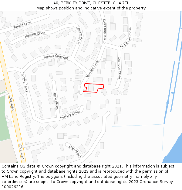 40, BERKLEY DRIVE, CHESTER, CH4 7EL: Location map and indicative extent of plot