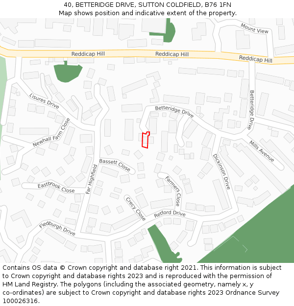 40, BETTERIDGE DRIVE, SUTTON COLDFIELD, B76 1FN: Location map and indicative extent of plot