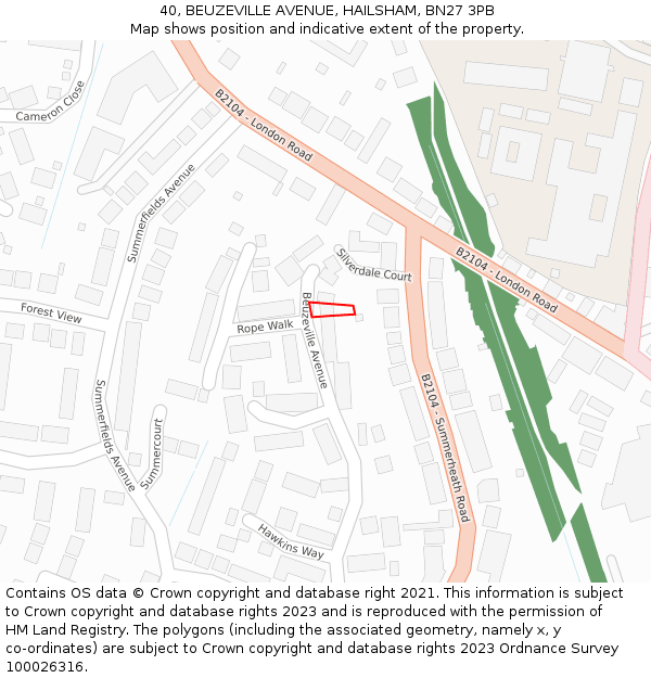 40, BEUZEVILLE AVENUE, HAILSHAM, BN27 3PB: Location map and indicative extent of plot