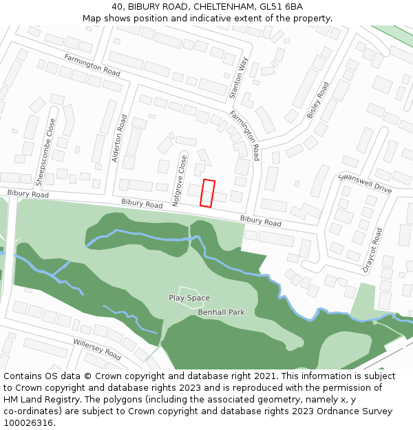 40, BIBURY ROAD, CHELTENHAM, GL51 6BA: Location map and indicative extent of plot