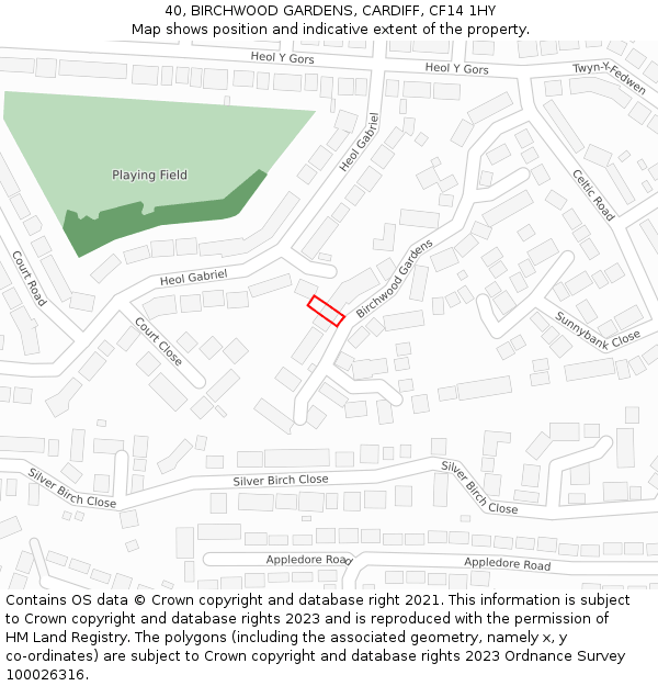 40, BIRCHWOOD GARDENS, CARDIFF, CF14 1HY: Location map and indicative extent of plot