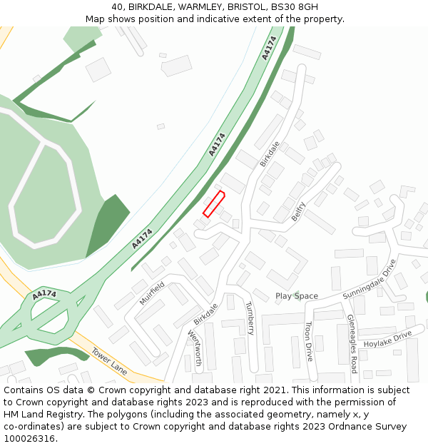 40, BIRKDALE, WARMLEY, BRISTOL, BS30 8GH: Location map and indicative extent of plot