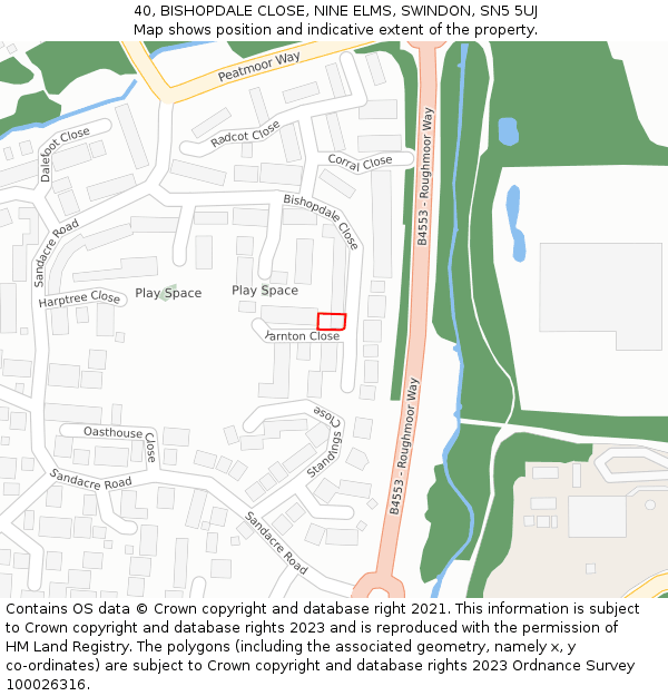 40, BISHOPDALE CLOSE, NINE ELMS, SWINDON, SN5 5UJ: Location map and indicative extent of plot