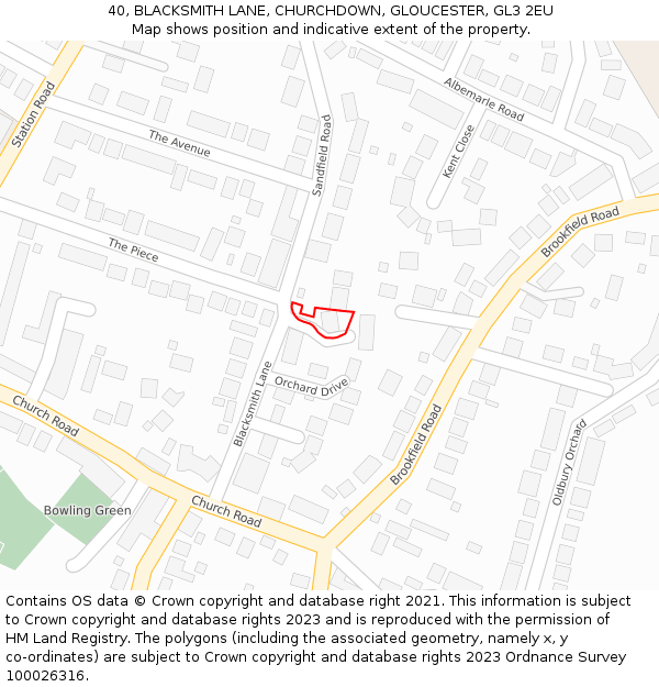 40, BLACKSMITH LANE, CHURCHDOWN, GLOUCESTER, GL3 2EU: Location map and indicative extent of plot