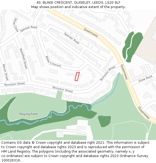 40, BLAKE CRESCENT, GUISELEY, LEEDS, LS20 9LF: Location map and indicative extent of plot