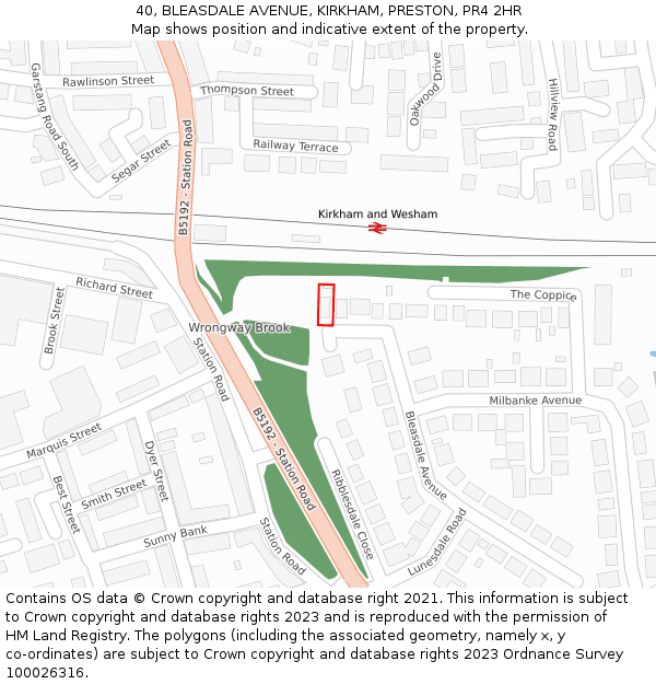 40, BLEASDALE AVENUE, KIRKHAM, PRESTON, PR4 2HR: Location map and indicative extent of plot