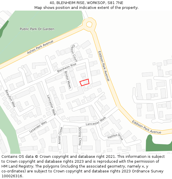 40, BLENHEIM RISE, WORKSOP, S81 7NE: Location map and indicative extent of plot