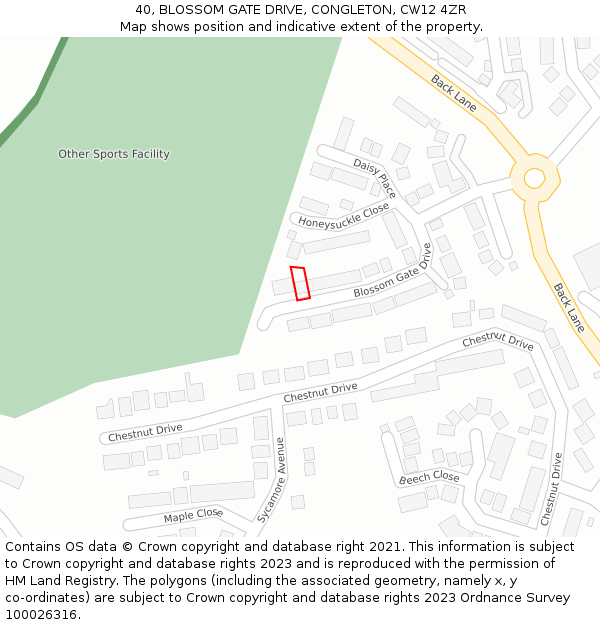 40, BLOSSOM GATE DRIVE, CONGLETON, CW12 4ZR: Location map and indicative extent of plot