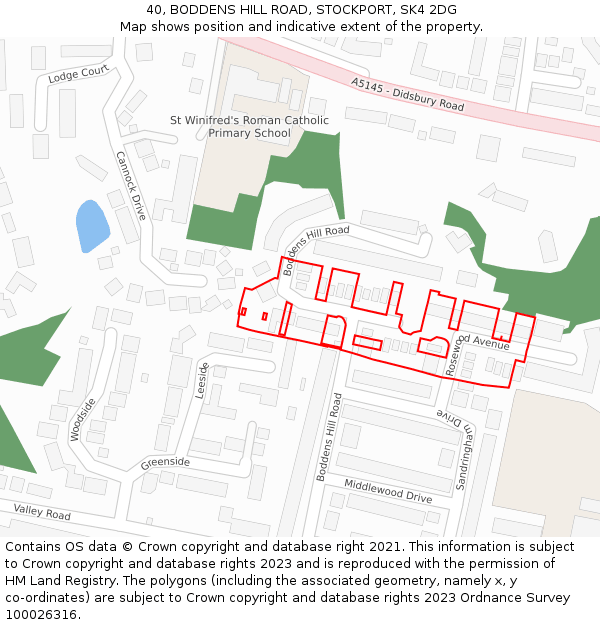40, BODDENS HILL ROAD, STOCKPORT, SK4 2DG: Location map and indicative extent of plot