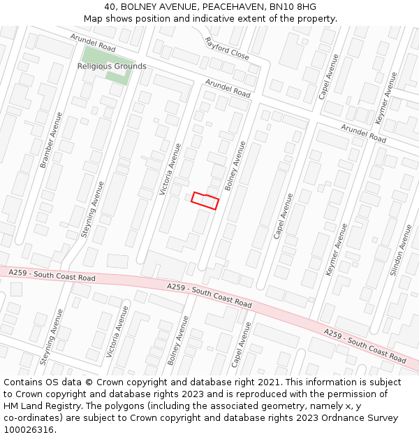 40, BOLNEY AVENUE, PEACEHAVEN, BN10 8HG: Location map and indicative extent of plot