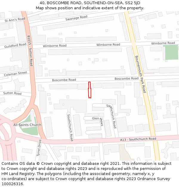 40, BOSCOMBE ROAD, SOUTHEND-ON-SEA, SS2 5JD: Location map and indicative extent of plot