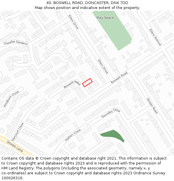 40, BOSWELL ROAD, DONCASTER, DN4 7DD: Location map and indicative extent of plot