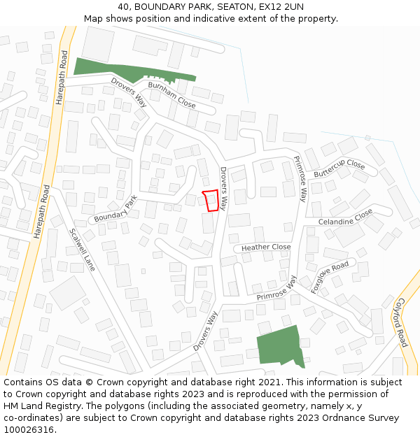 40, BOUNDARY PARK, SEATON, EX12 2UN: Location map and indicative extent of plot