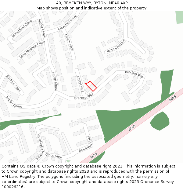 40, BRACKEN WAY, RYTON, NE40 4XP: Location map and indicative extent of plot